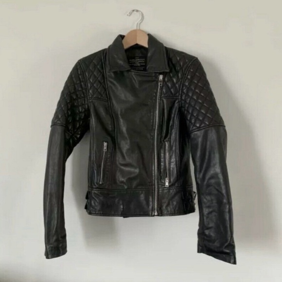 All Saints Black Leather Walker Jacket - Picture 3 of 9